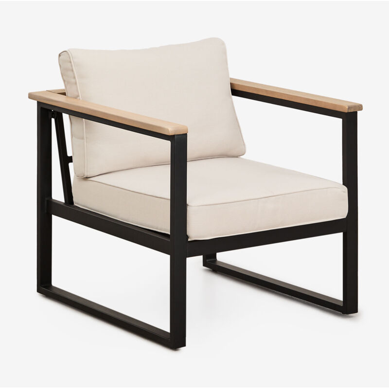 Sklum - Fauteuil de jardin en aluminium et bois d'acacia Lipov Noir
