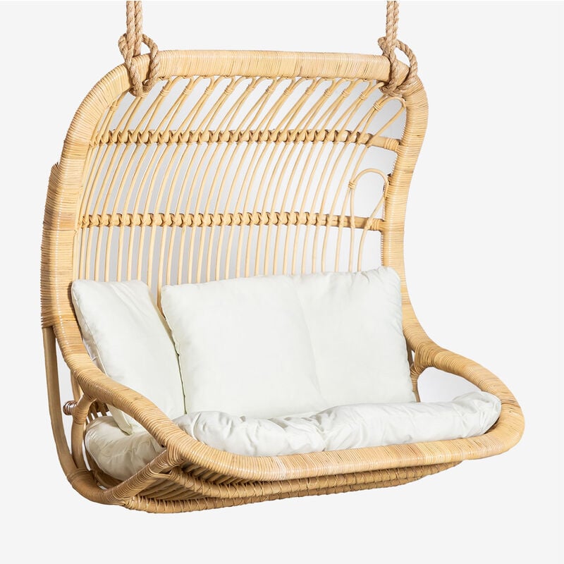 sklum - fauteuil suspendu de jardin en rotin taveira marron naturel