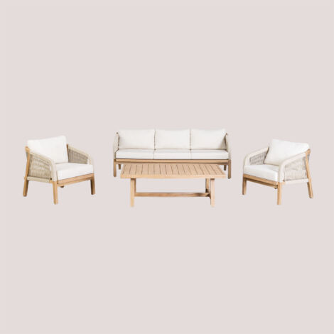 SKLUM Gartenset mit 3-Sitzer-Sofa, 2 Sesseln und Couchtisch aus Akazienholz Dubai Rustikales Akazienbraun