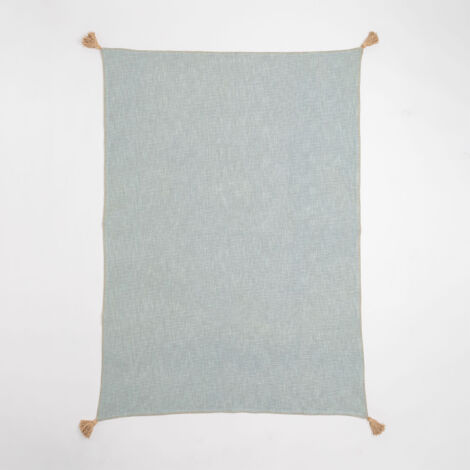 SKLUM Karierte Decke aus Paraiba-Baumwolle Seladon - Beige Leinen                                  