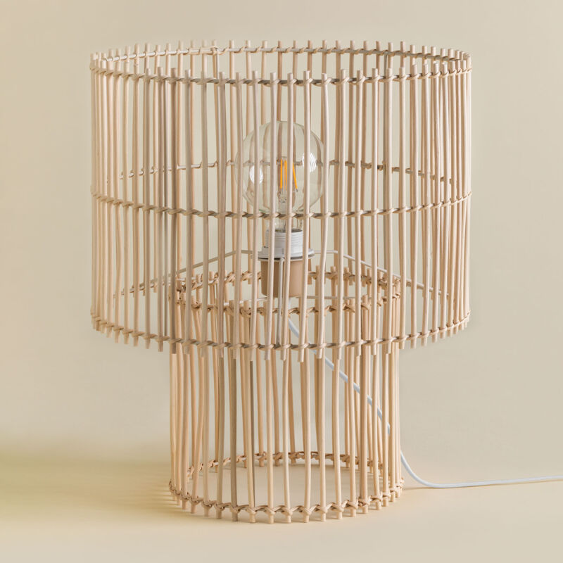 Image of Sklum - Lampada da tavolo in rattan e metallo Felicia natural - natural Ø38 cm