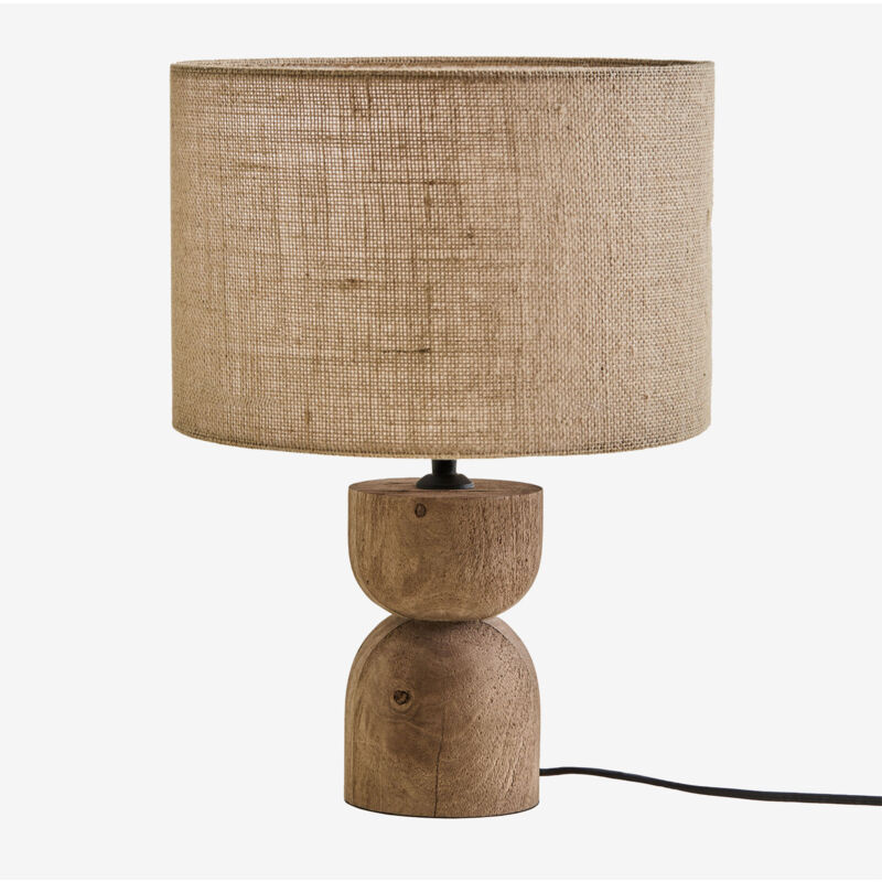 Sklum - Lampe à poser ↑40 cm en manguier et lin Gabina Beige Lin