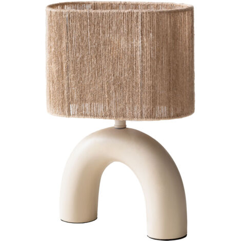 Sklum – Lampe de table en céramique – Écran en corde de jute et lin – Design asymétrique élégant – Dimensions 36x26x13cm