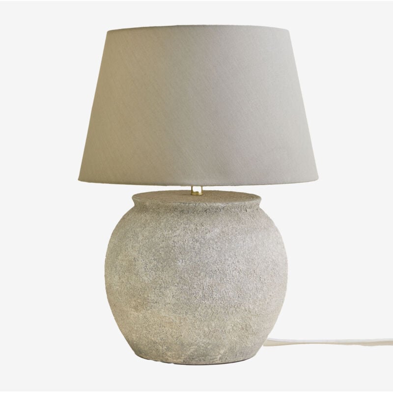 Sklum - Lampe de table en céramique et lin Kenaris Gris Clair ↑60 cm