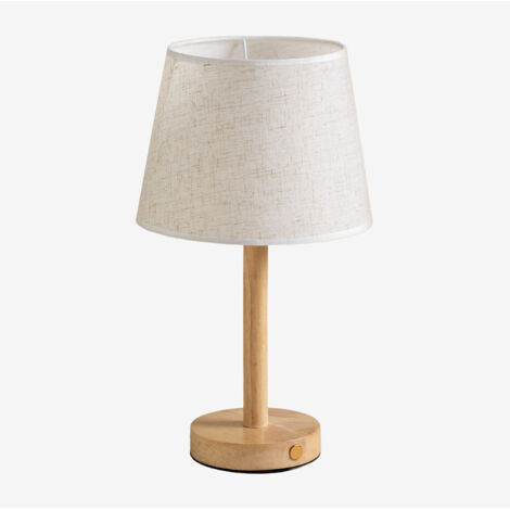 Sklum – Lampe de table sans fil en bois d'hévéa – Écran conique en tissu PVC – Intensité lumineuse réglable – Autonomie jusqu'à 5 heures