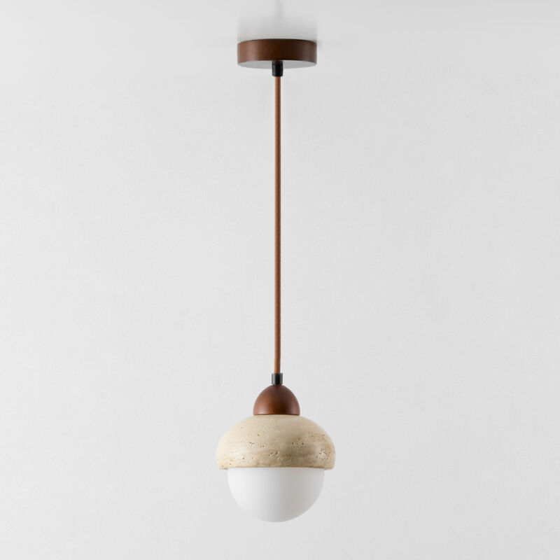 Lampe suspendue Ø15 cm en travertin et bois Davise SKLUM Lampe suspendue Ø15 cm en travertin et bois Davise SKLUM
