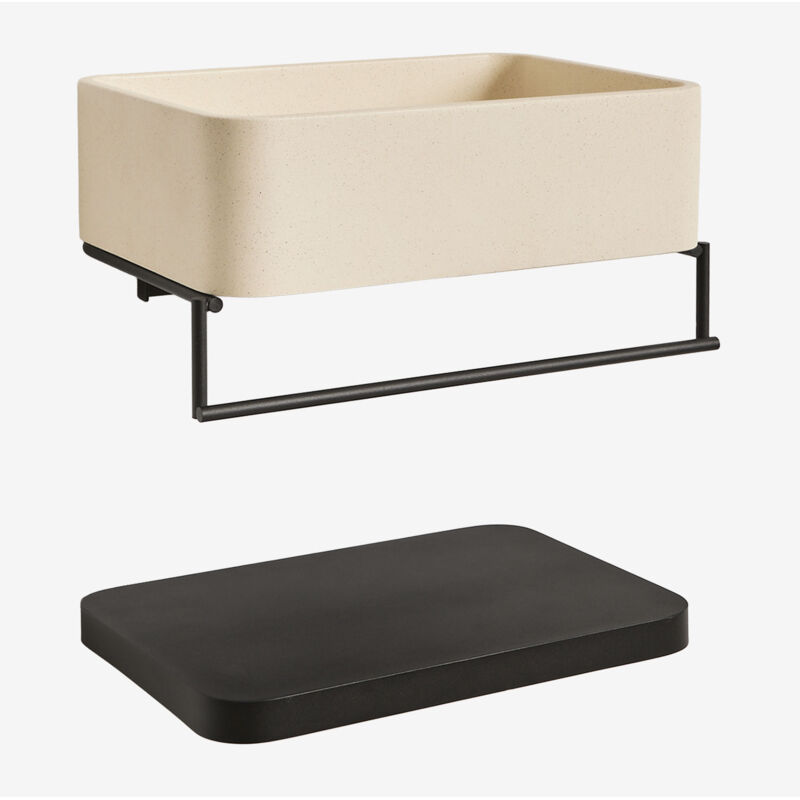 Lavabo rectangulaire 40x30 cm avec porte-serviettes intégré en ciment Korab et métal SKLUM Beige Crème