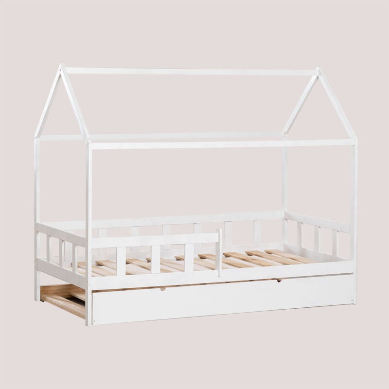 Sklum - Letto in legno per materasso Kelly Kids da 90 cm Bianco Legno Letto a scomparsa