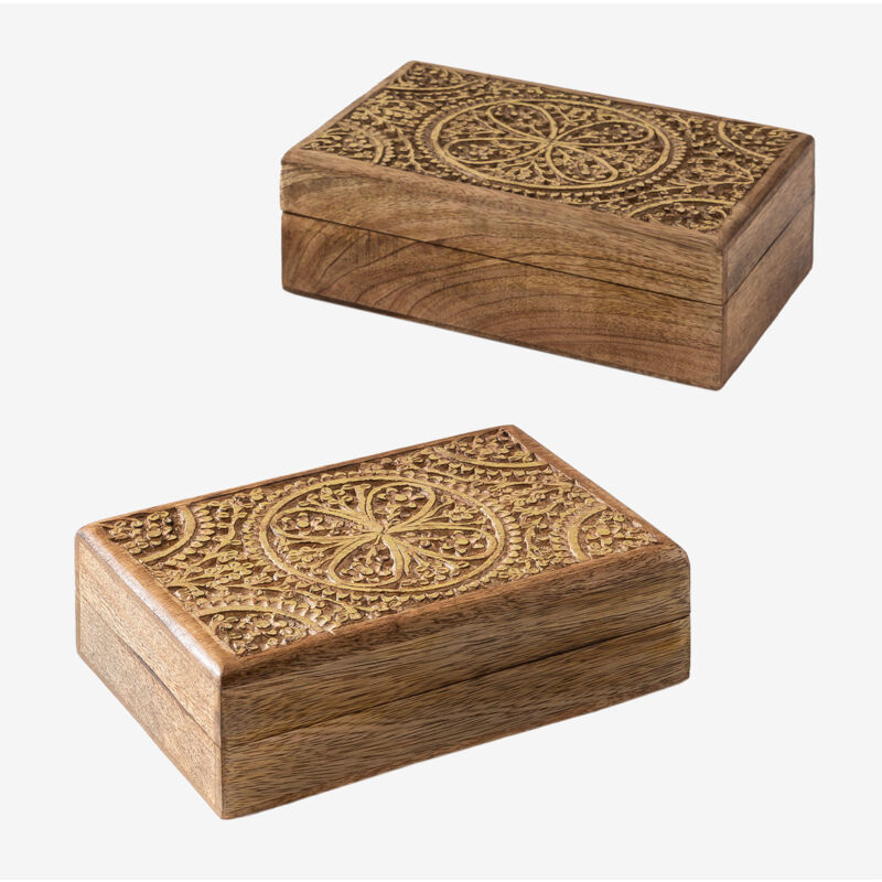 Sklum - Lot de 2 boîtes de rangement en bois de manguier Nanup