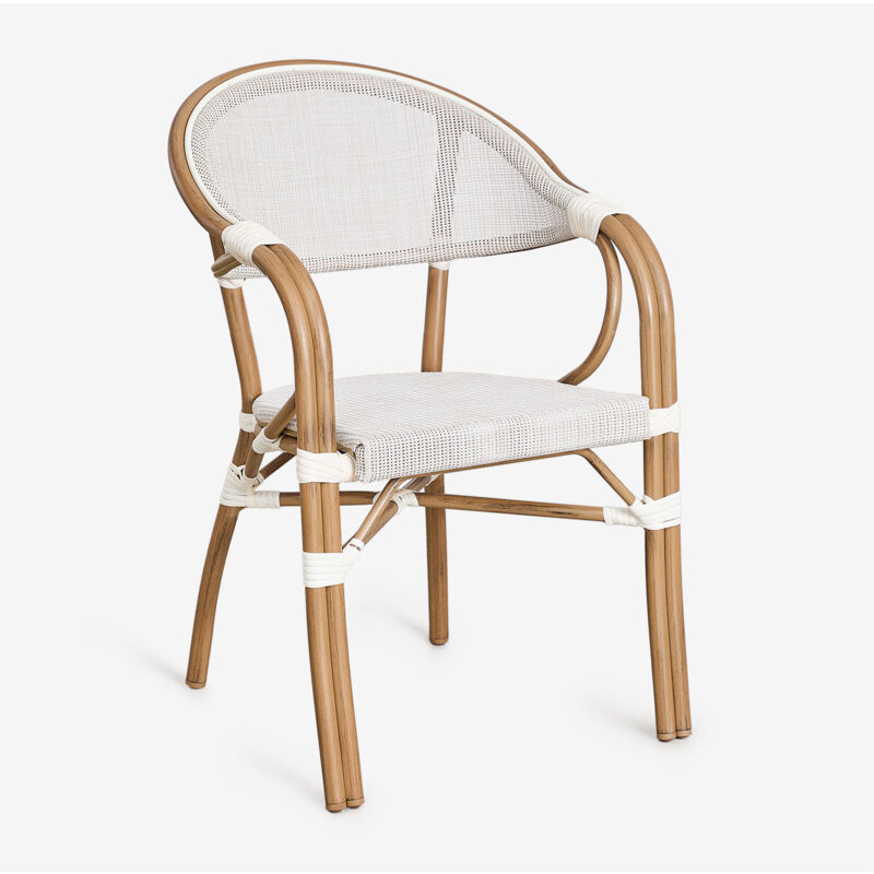 Sklum - Lot de 2 chaises de salle à manger empilables Brielle Bistro avec accoudoirs en textilène et aluminium Blanc Gardenia