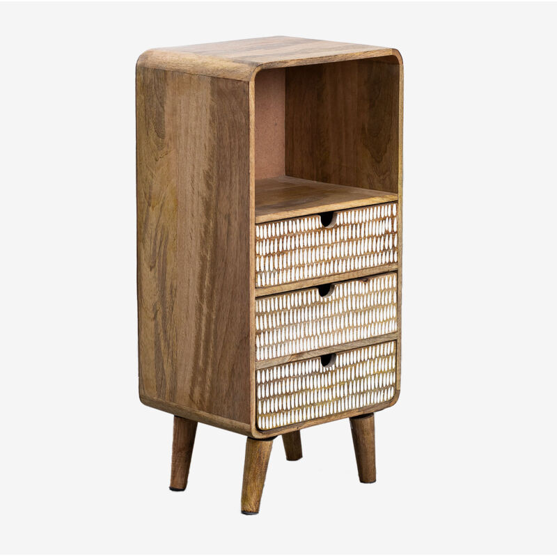 Sklum - Lot de 2 tables de chevet en bois de manguier Yulara Naturel - Blanc