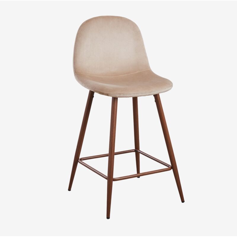 Sklum - Pack de 2 tabourets hauts en velours Glamm ↑65 cm Brun Blé Bois foncé