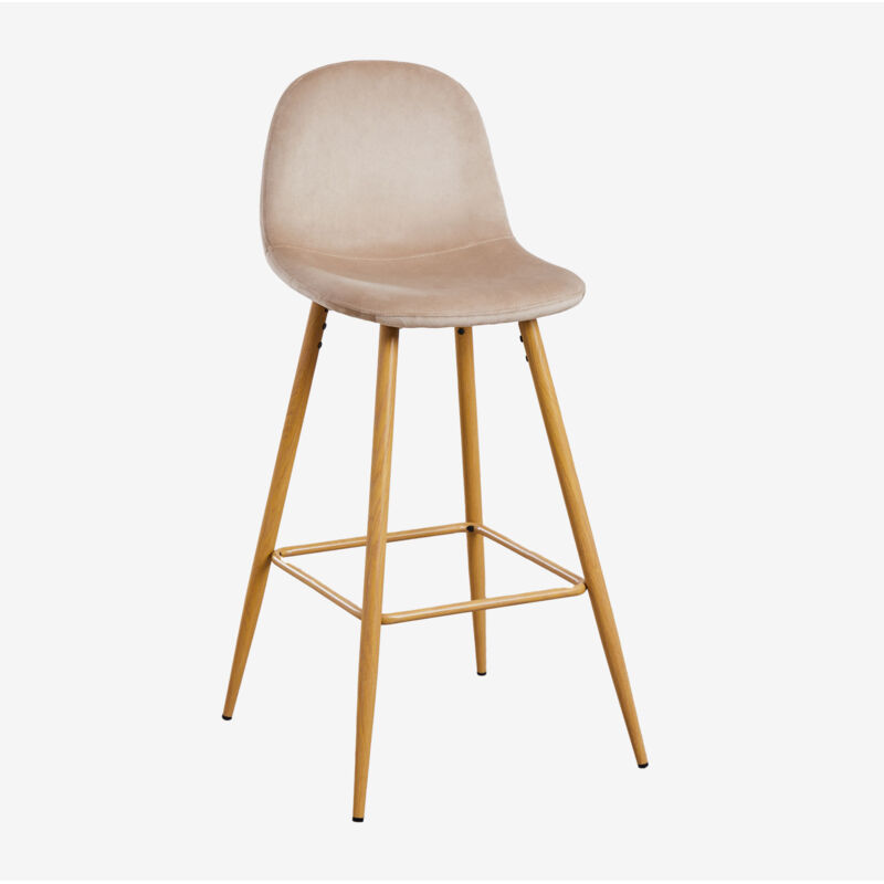 Sklum - Pack de 2 tabourets hauts en velours Glamm ↑75 cm Brun Blé Bois naturel