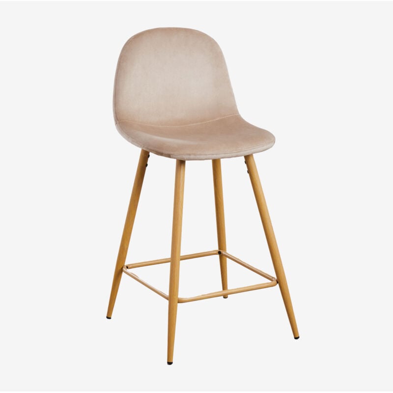 Pack de 2 tabourets hauts en velours Glamm Sklum 65 cm Brun Blé Bois naturel