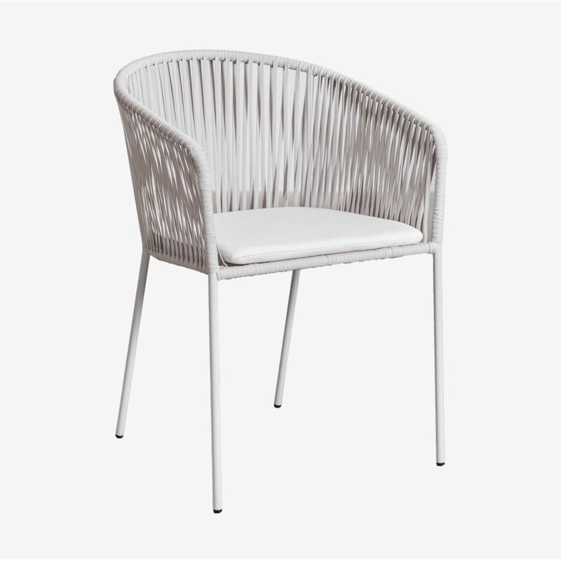 Lot de 4 chaises de jardin empilables avec accoudoirs en fer et corde tressée Jocelyn Sklum Gris Clair