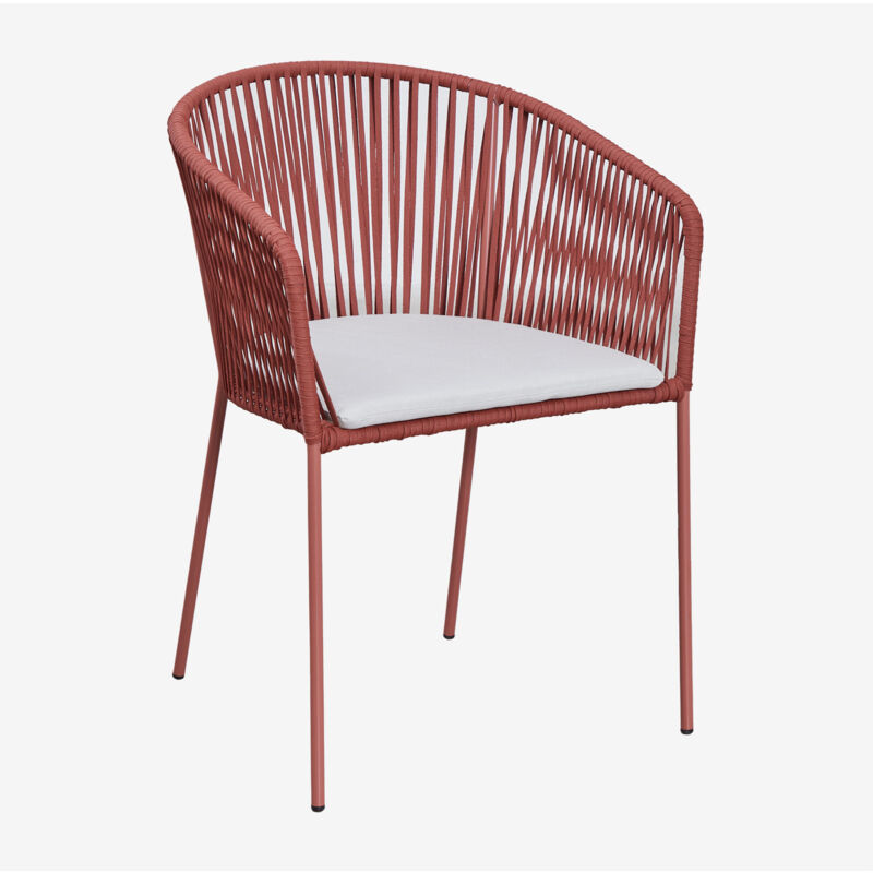 Lot de 4 chaises de jardin empilables avec accoudoirs en fer et corde tressée Jocelyn Sklum Rouge Tuile