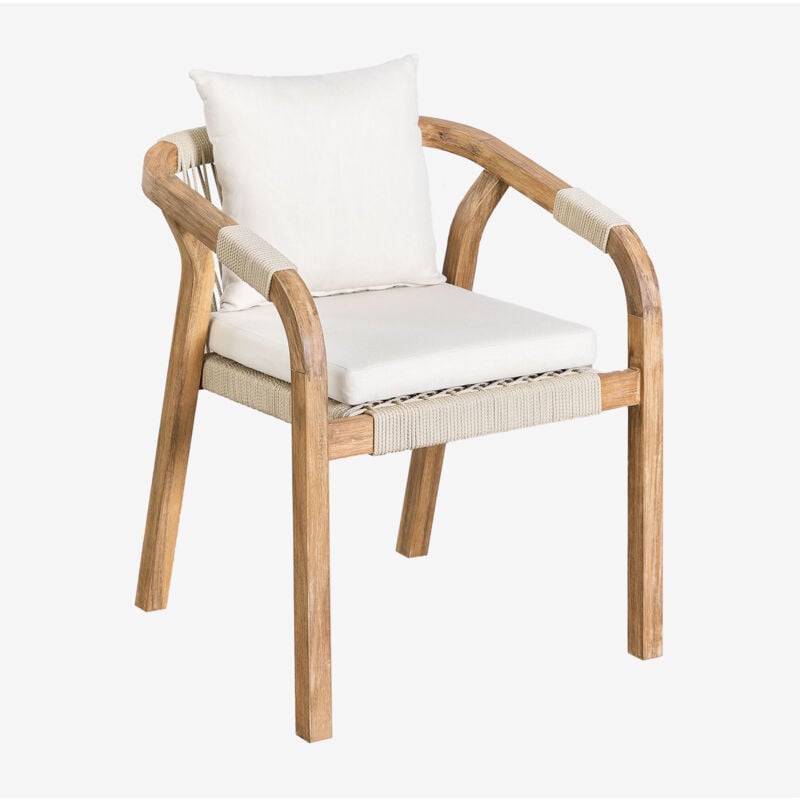 Lot de 4 Chaises de Salle à Manger avec Accoudoirs en Bois d'Acacia Dubaï Sklum Blanc Gardenia