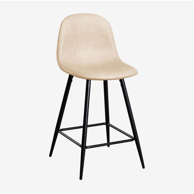 Sklum - Pack de 4 tabourets hauts en simili cuir Glamm ↑65 cm Beige Crème Noir