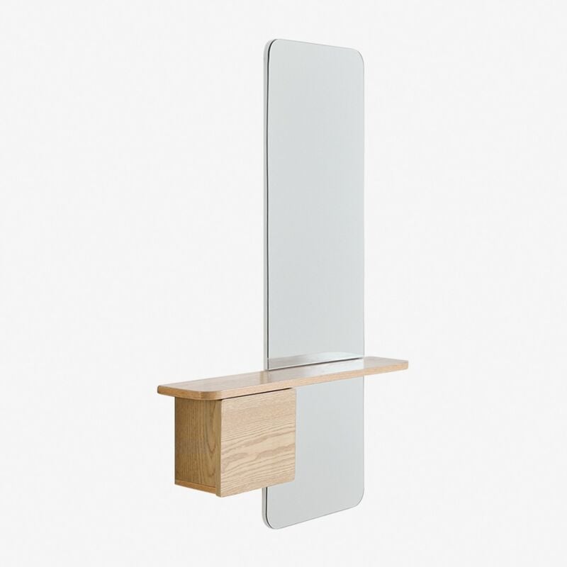 Sklum - Console d'entrée 80x120 cm en mdf avec miroir Varna naturel