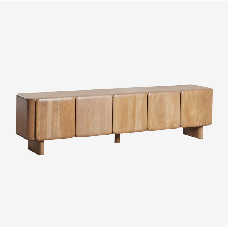 Sklum – Meuble TV en bois de manguier 215 cm – Finition laquée semi-brillante – Portes à fermeture douce – Design intemporel et esthétique épurée