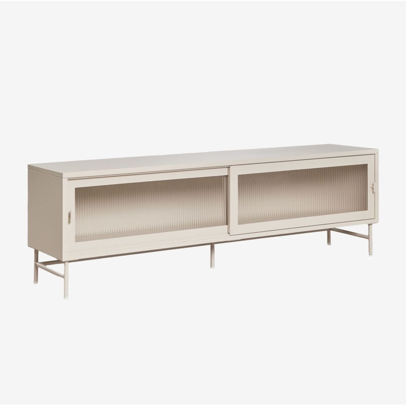 Sklum - Meuble tv 180x40 cm en acier et verre Paoline Beige Crème