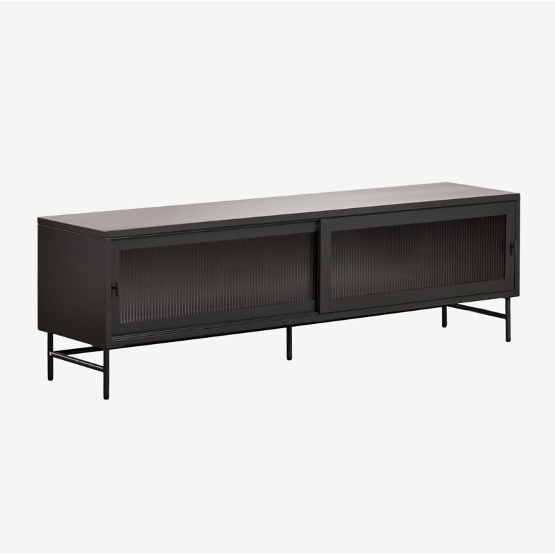 Sklum - Meuble tv Paoline 180x40 cm en acier et verre Noir de Carbone