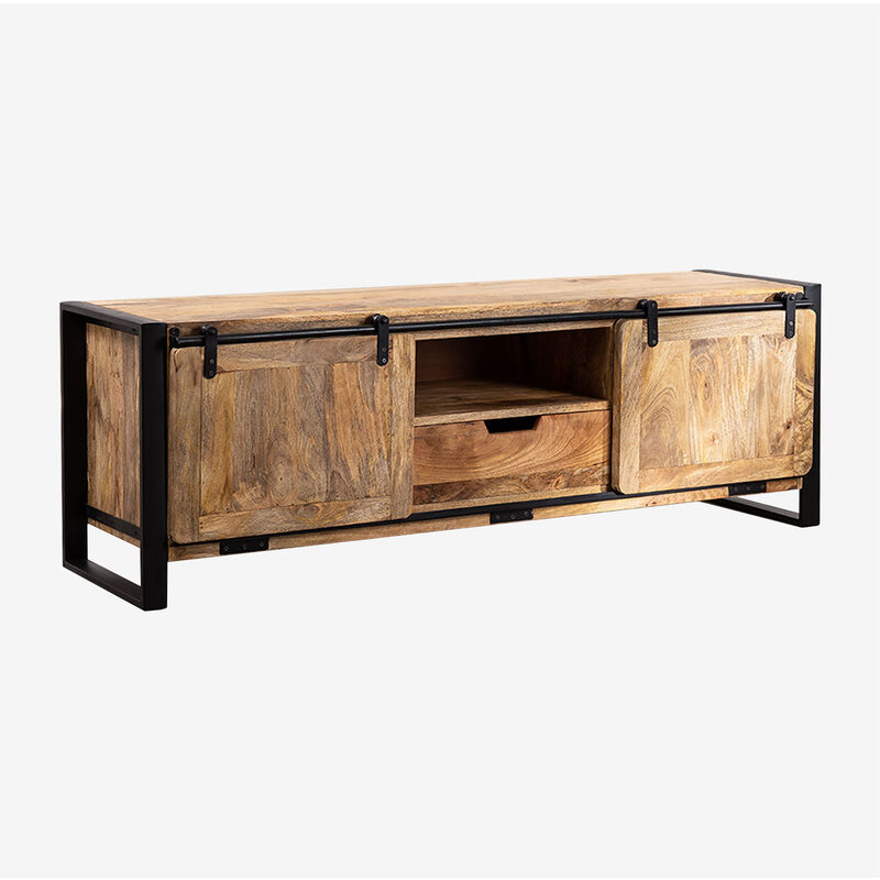 

Mueble TV en Madera Kiefer Negro - Madera Natural - Sklum
