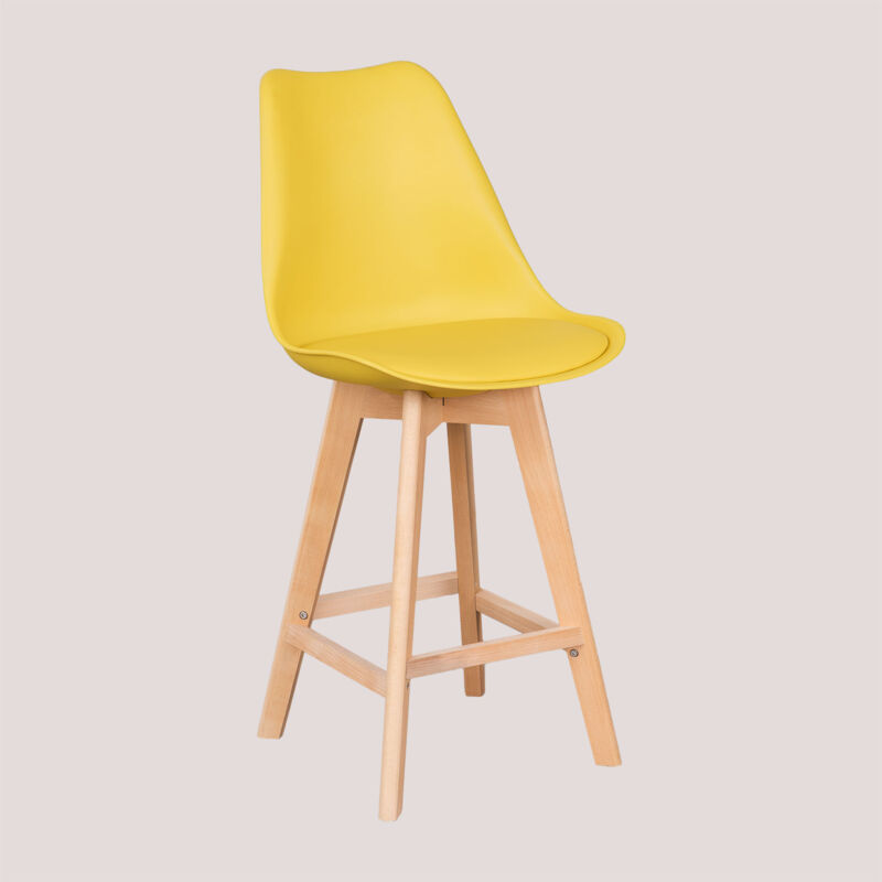 Lot de 2 tabourets hauts 65 cm avec coussin en similicuir nordique SKLUM Jaune Curry