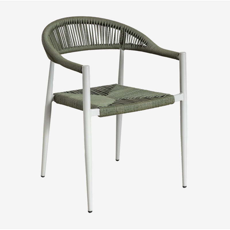 Sklum - Lot de 2 chaises de jardin empilables avec accoudoirs en aluminium et rotin synthétique Amatria Vert Kaki