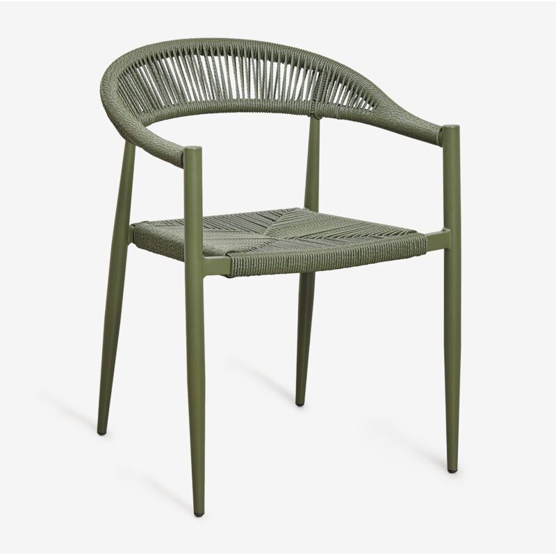 Lot de 2 chaises de jardin empilables avec accoudoirs en aluminium et rotin synthétique Amatria Sklum Vert Olive Intense