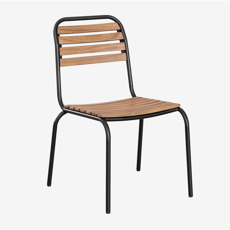 Pack de 2 chaises de jardin empilables en acier et bois d'acacia Artus Sklum Noir