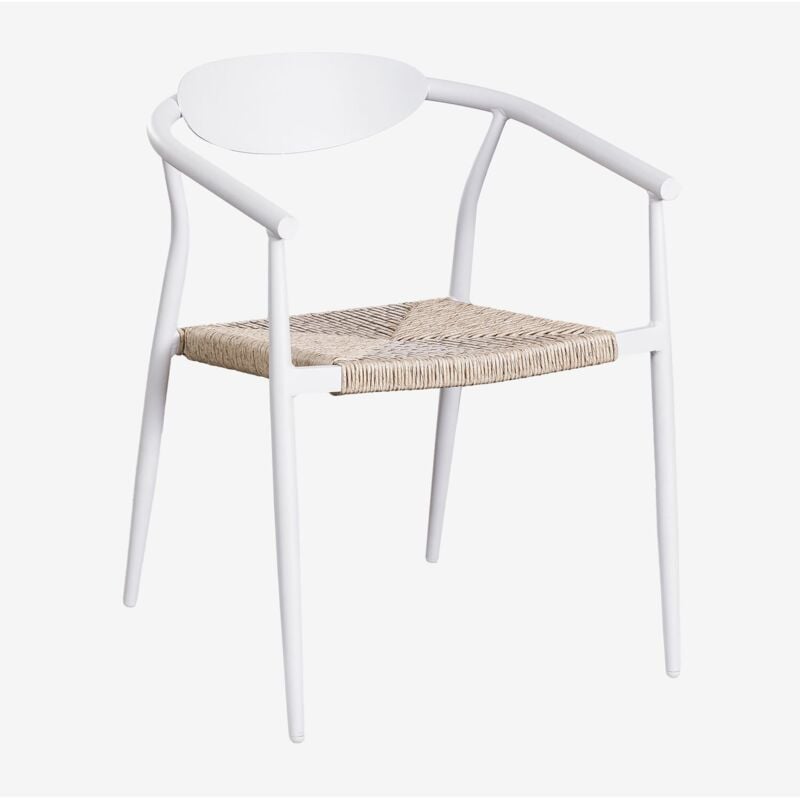 Pack de 2 chaises de salle à manger empilables avec accoudoirs en aluminium et rotin synthétique Marsha Sklum Blanc Gardenia