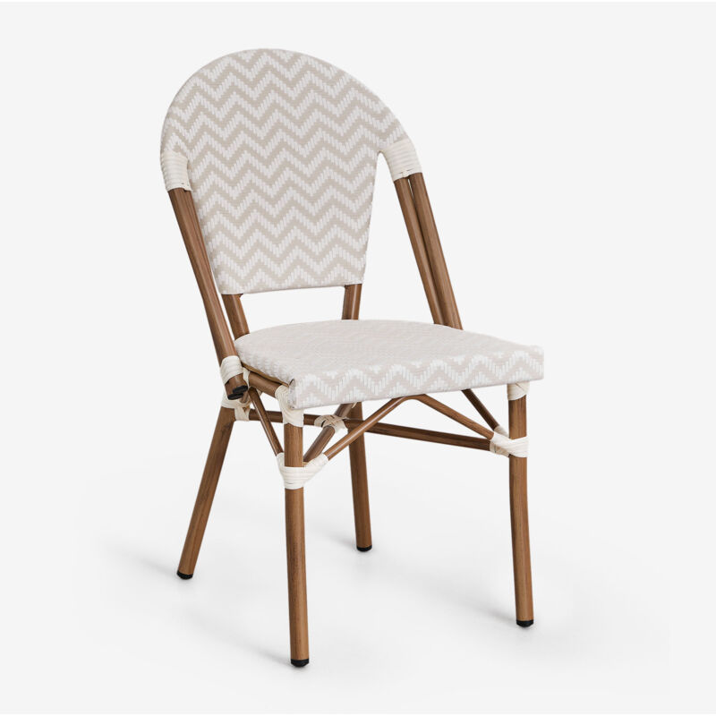Sklum - Pack de 2 chaises de salle à manger empilables en aluminium et rotin synthétique Brielle Bistro Beige nude - Blanc Gardenia