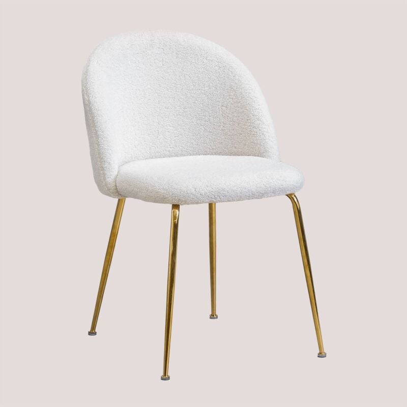 Sklum - Pack de 2 Chaises de Salle à Manger en Chenille Kana Design Blanc Doré