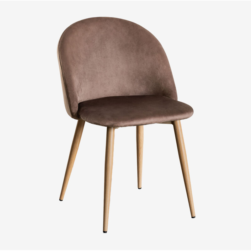 Sklum - lot 2 Chaises en Velours Kana Marron Army Bois Naturel
