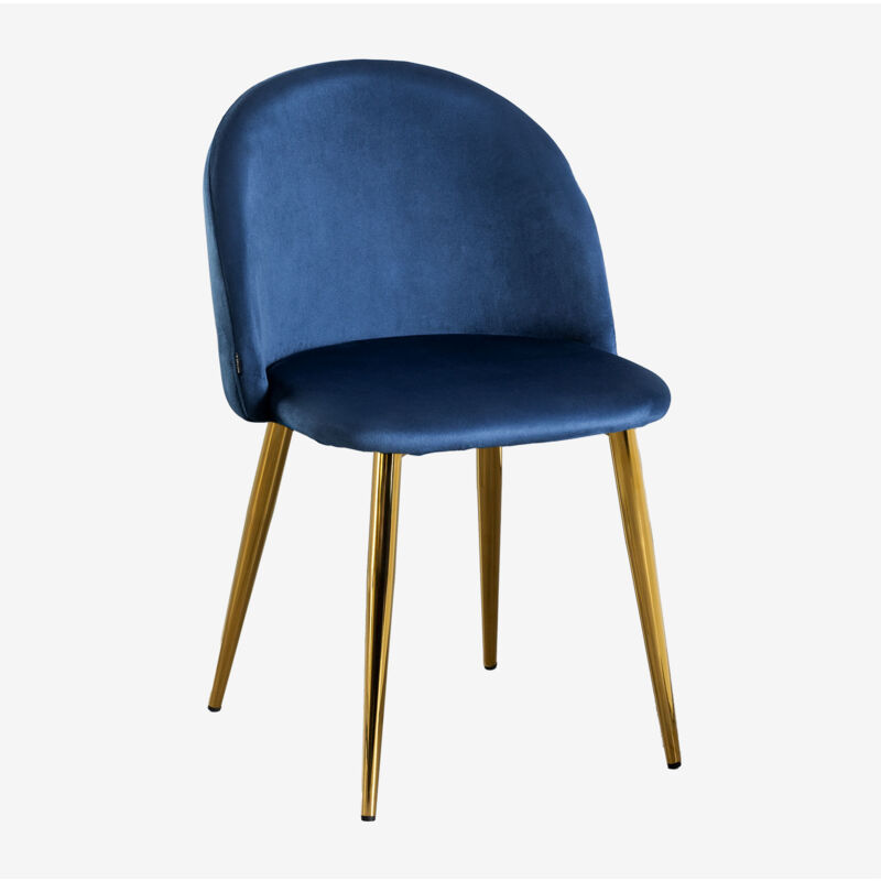 Sklum - lot 2 Chaises en Velours Kana Bleu Doré
