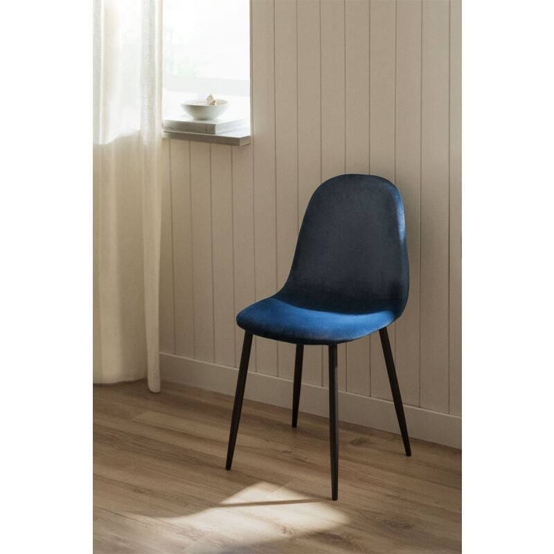 Sklum - Pack 2 chaises de salle à manger en velours Glamm Bleu Noir