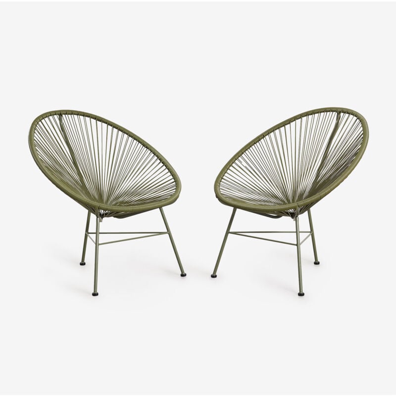 Lot de 2 fauteuils en acier et rotin synthétique New Acapulco SKLUM Vert Olive Intense