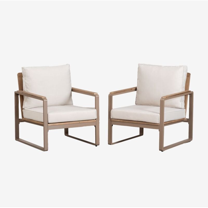 Sklum - Pack de 2 Fauteuils Giselle en Aluminium et Bois d'Acacia Gris Taupe
