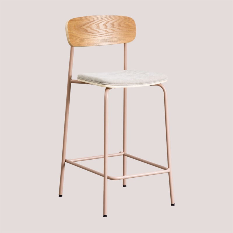 Sklum - Pack de 2 tabourets hauts empilables 65cm en fer et bois Wilpier Rose Noisette
