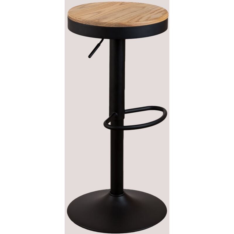 Sklum - Pack de 2 tabourets hauts réglables en acier et bois d'orme Bardder Noir