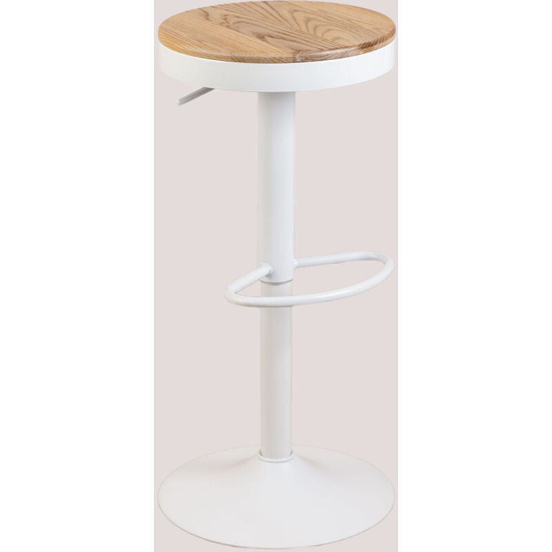 Sklum - Pack de 2 tabourets hauts réglables en acier et bois d'orme Bardder Blanc