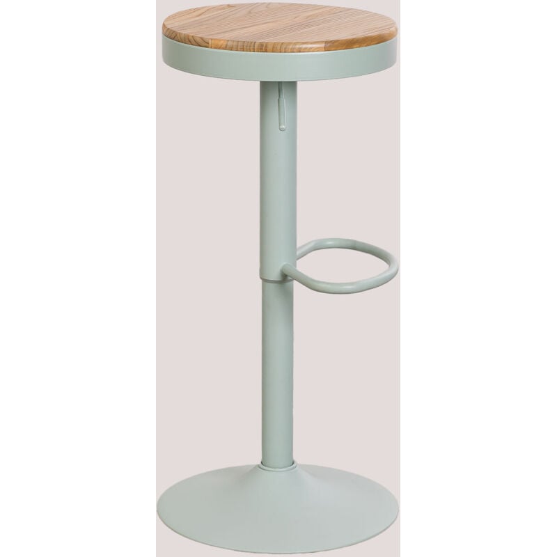 Pack de 2 tabourets hauts réglables en acier et bois d'orme Bardder Sklum Mousse de céladon