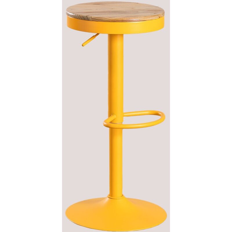 Sklum - Pack de 2 tabourets hauts réglables en acier et bois d'orme Bardder Orange Abricot