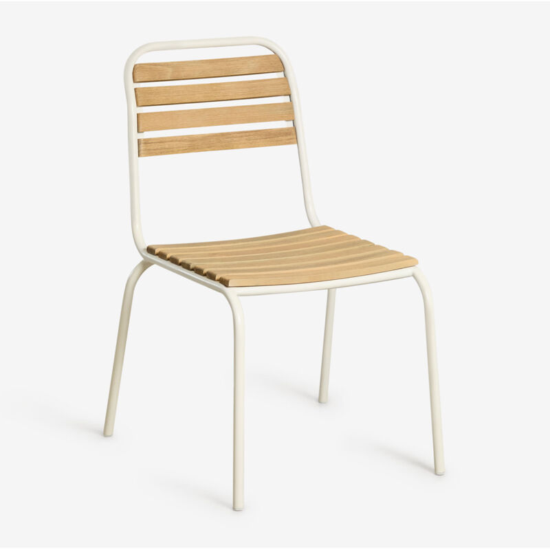 Pack de 4 chaises de jardin empilables en acier et bois d'acacia Artus Sklum Blanc Gardenia