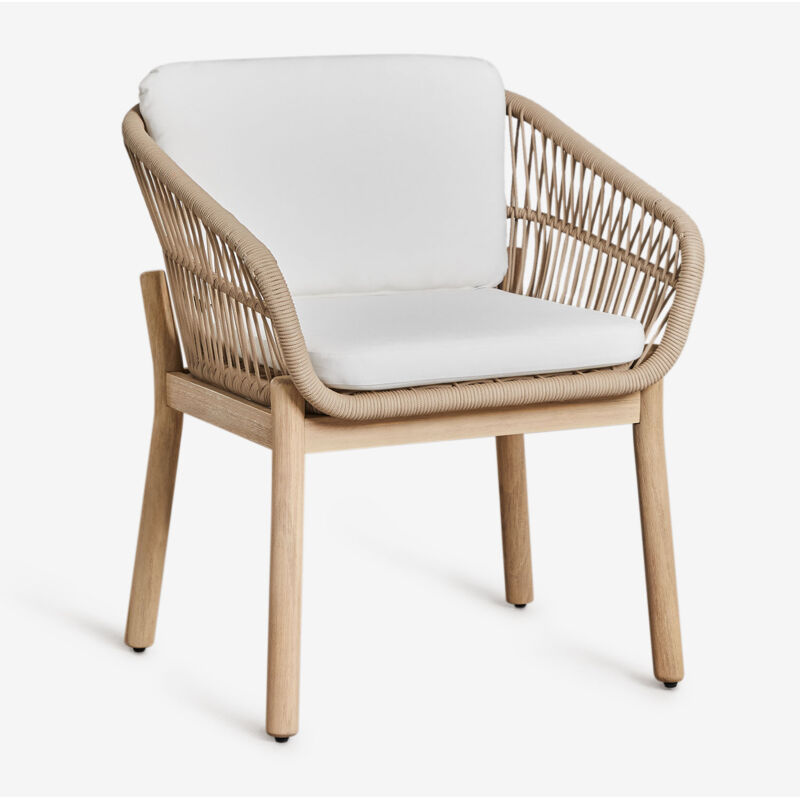 Sklum - Pack de 4 chaises de salle à manger avec accoudoirs en bois d'acacia et corde tressée Karvia