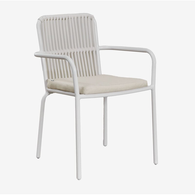 Sklum - Lot de 4 chaises de salle à manger empilables avec accoudoirs en aluminium Alberta Blanc Gardenia