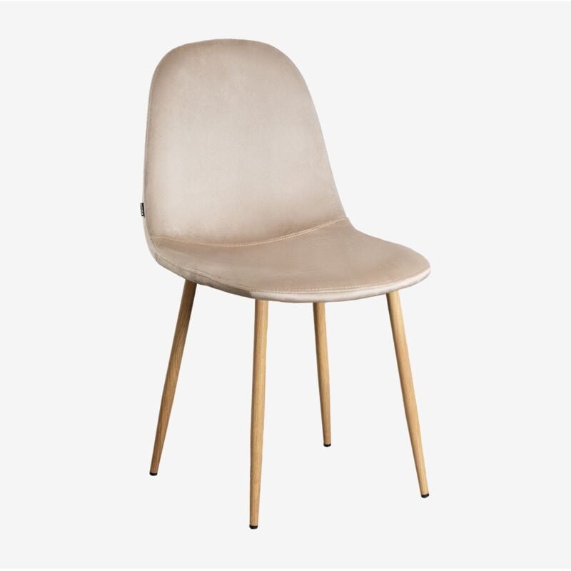 Sklum - Pack de 4 chaises de salle à manger en velours Glamm Brun Blé Bois naturel