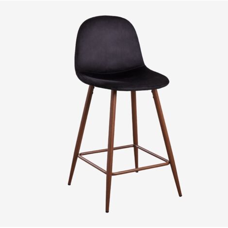 SKLUM Packung mit 2 hohen Hockern aus Glamm-Samt ↑65 cm Schwarz Dunkles Holz