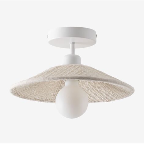 Sklum – Plafonnier en lin beige crème – Abat-jour 130cm – Douille E27 – Pour salons et chambres – Ambiance chaleureuse